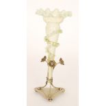 A late 19th Century Stourbridge glass posy vase of trumpet form with frill rim and applied self
