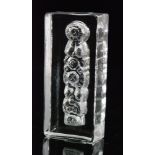 A post war Skruf crystal glass paperweight designed by Lars Hellsten of rectangular form reverse