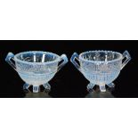 A pair of late 19th Century Sowerby Blanc de Lait pressed glass salts,