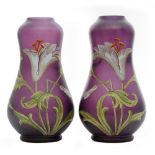 A mirrored pair of early 20th Century Poschinger glass vase of footed double gourd form,