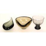 A post war Holmegaard glass bowl designed by Per Lutken of elliptical form with pulled rim,