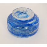 A later 20th Century Isle of Wight Blue and White Swirls glass vase, of squat form with flared rim,