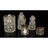 A 1920s John Walsh Walsh clear crystal biscuit barrel of cylindrical form with collar neck and flat