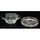 A post war Skruf crystal glass bowl designed by Lars Hellsten of shallow circular form with reverse