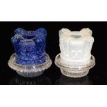 A late 19th Century pressed glass Fairy Night Light shade in the form of a crown in deep blue with