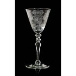 An 18th Century Newcastle light baluster wine glass circa 1750,