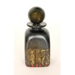 A later 20th Century Isle of Wight glass Golden Rain scent bottle of square sleeve form with ball