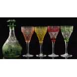 A part suite of John Walsh Walsh wine glasses in the Fruiting Vine pattern,