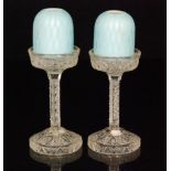 A pair of late 19th Century Stourbridge Pyramid night lights possibly by Thomas Webbs with quilted
