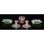 A group of early 20th Century John Walsh Walsh glass comprising of two candlesticks,