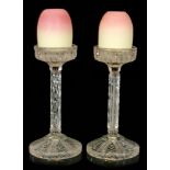 A pair of late 19th Century Thomas Webb and Sons Queens Burmese Pyramid night lights in a graduated