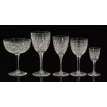 A suite of John Walsh Walsh glass tableware comprising six red, six white, six sherry, six liqueur,