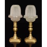 A pair of late 19th Century pressed flint glass Fairy Night Light domes with a strawberry diamond