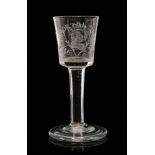 An Irish Williamite wine or large cordial glass circa 1750,