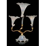 A large early 20th Century John Walsh Walsh glass three branch epergne,