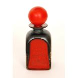A later 20th Century Isle of Wight glass scent bottle of square sleeve form with ball stopper,