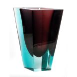 A post war Nuutarjarvi Notsjo glass Prisma vase designed by Kaj Franck, of tapered diamond form,