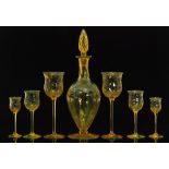 A part suite of John Walsh Walsh glass comprising six liqueur, four wine, two hock and a decanter,