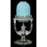 A late 19th Century Stourbridge Fairy Night Light with a pale blue dome decorated with fine white