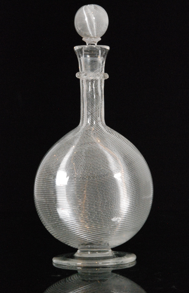 A large late 19th Century Stevens and Williams Verre de Soie crystal glass decanter,