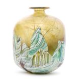 A later 20th Century Isle of Wight archive collection Landscape glass vase of sleeve form with