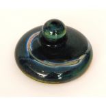 A later 20th Century Isle of Wight glass Azurene scent bottle of squat form with ball stopper,