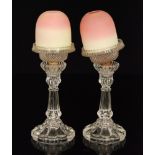 A pair of late 19th Century Thomas Webb and Sons Queens Burmese Fairy Night Lights in a graduated