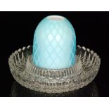 A late 19th Century Stourbridge Fairy Night Light with a quilted satin air trap dome in pale blue