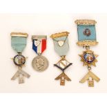 Four assorted white metal Masonic Jewels comprising Paris-Derby Lodge No 16,