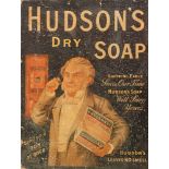 A Hudson's Dry Soap cardboard double signed pictorial advertising card, 35.5cm x 26.