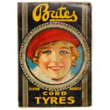 A 1930s pictorial cardboard advertising shop display sign for Bates Special 'All Weathers' Cord