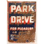 A single sided advertising enamel sign for Park Drive for Pleasure (cigarettes),