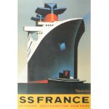 A late 1970s French line shipping poster, 'Le Havre, Southampton, New York', 91cm x 61cm.