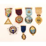 Seven assorted gilt metal Masonic Jewels comprising Stechford No 747, Sidcup Lodge No 6552,