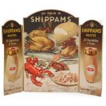 A 1930s triptych pictorial cardboard advertising shop display sign for Shippams' Pastes,