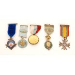 Five assorted Masonic related jewels comprising Townley Parker Lodge No 1032,