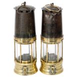 A pair of 19th Century brass miners lamps stamped 'R.