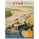 A Will's 'Star' cigarette pictorial advertising sign depicting a race track with racing cars and