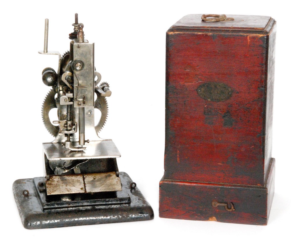 A Cooksons patent lock-stitch sewing machine, with hand crank operation,