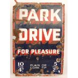 A single sided advertising enamel sign for Park Drive for Pleasure (cigarettes),