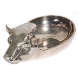 A 1970s Continental silver dish modelled as bull at one end and engraved 2-X-1974 Torino, .