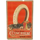 A 1920s pictorial cardboard advertising shop display sign for North British 'Clincher' Motor Tyres,