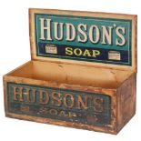 An early 20th Century pine advertising counter top / transporting box for Hudson's Soap,