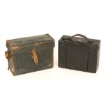 An Eastman Kodak black leather cased front folding quarter plate camera No 18720,