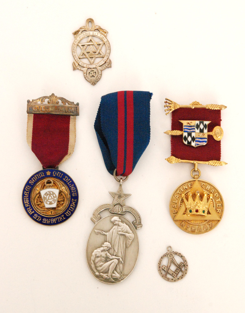 Five hallmarked silver Masonic and other Jewels to include Palatine Chapter No 2447,
