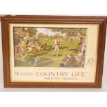 A framed Players 'Country Life' smokers mixture advertising sign with a cricketing scene after