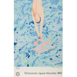 A 1970s Olympic poster for the 1972 German games designed by David Hockney,