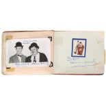 An autograph album mounted with 1950s theatrical stars including Laurel and Hardy some theatrical