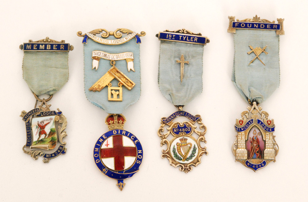 Four assorted 20th Century hallmarked silver Masonic Jewels comprising Connaught Lodge No 4802,