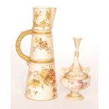 A Royal Worcester shape 1047 blush ivory jug decorated with sprays of flowers and relief moulded